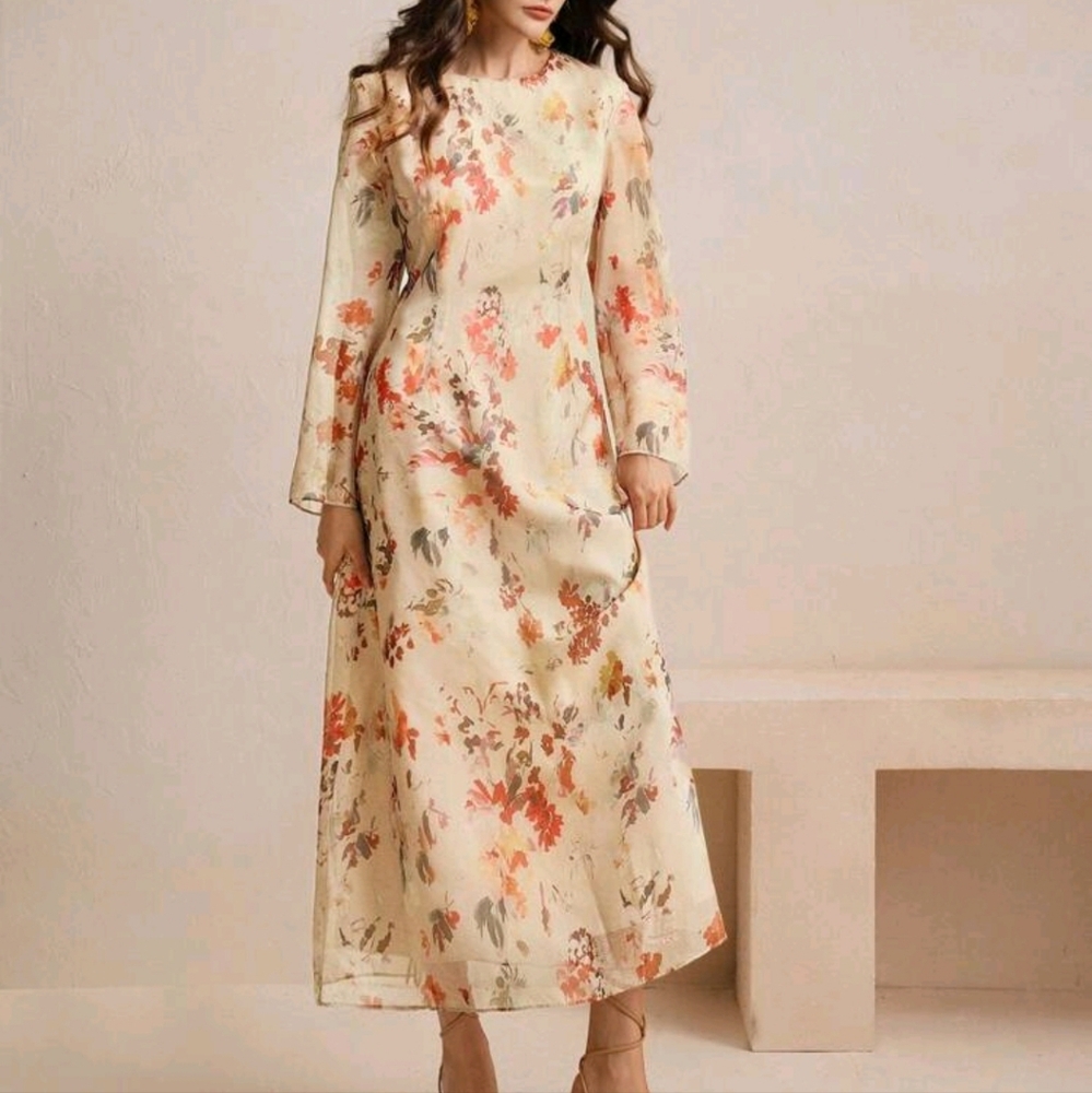 Women's Floral Print Long Sleeve Vacation Style Elegant Fashion Dress - Picture 4 of 4